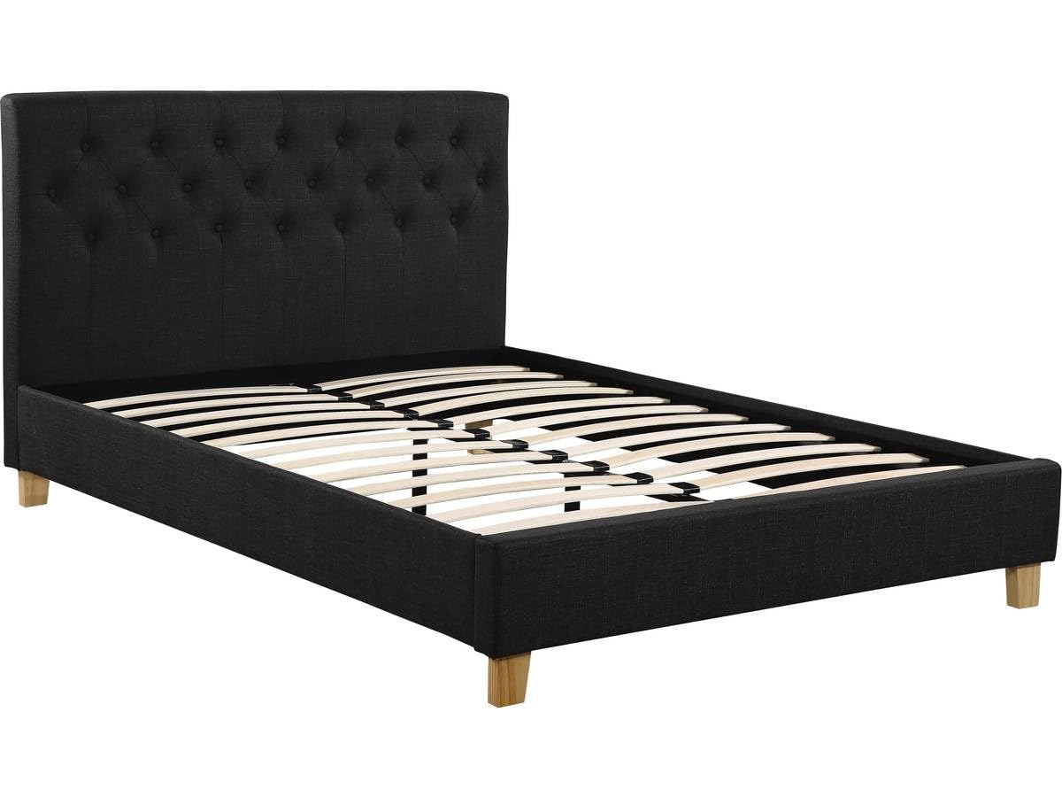 Habitat et Jardin - Lit Double Emmy en Tissu Gris Foncé 140 x 190 cm | Cadre de Lit 2 Places | Sommier et Tête de Lit Inclus | Support à Lattes en Bois
