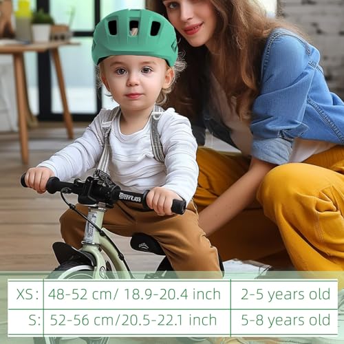 XJD Kask rowerowy dla dzieci i chłopców, regulowany kask dziecięcy 48-56 cm, kask deskorolkowy dla dziewcząt i chłopców 2-8 lat certyfikat CE, kask rowerowy (zielony, XS)