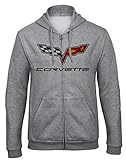  Chevrolet Corvette Logo GM Car Auto Fun Grau Kapuzenpullover Hooded Sweatjacken mit Full Zip Reißverschluss -9080 - GR