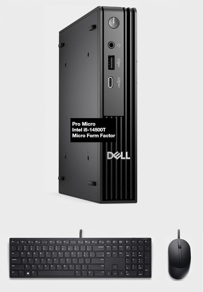 Dell Pro Micro QCM1250 Mini Desktop (Next Gen Optiplex 7020 7000 MF) (Intel i5-14500T, 32GB DDR5, 4TB SSD, Intel UHD 770, 1 x Display Port, 1 x HDMI, RJ-45, Wired KB & Mouse, Win 11 Pro)