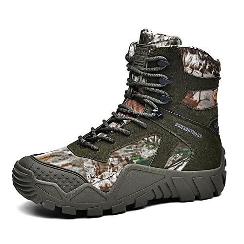 MOooy Botas Tácticas Hombres Militar Impermeable Bota Patrulla Ejército Botas Altas con Cordones Acampar Al Aire Libre Senderismo Bota Combate Desierto Zapatos de Trabajo Seguridad,Green-EU45