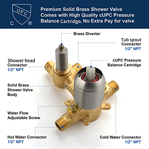 Shower Faucet Set With Tub Spout Waterfall Tub And Shower Trim Kit With Rough In Valve Shower Tub Faucet Set Wall Mounted Brushed Nickel 6018Bn #TOP3
