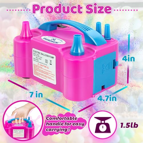 Bomba de aire eléctrica para globos Anordsem: carcasa de plástico polipropileno con boquilla doble - inflado rápido para todos los globos en casa - máquina sopladora con atador/cinta para decoración de fiesta DIY para padres miniatura 3