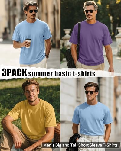 Image of Neer 3 Pack Big and Tall T-Shirts for Men L-7xl Tops | Large Casual Stretch Workout Tees, Short Sleeve Crewneck Oversized Shirts, Classic Summer Outfits, Comfy Basic Loose Clothes