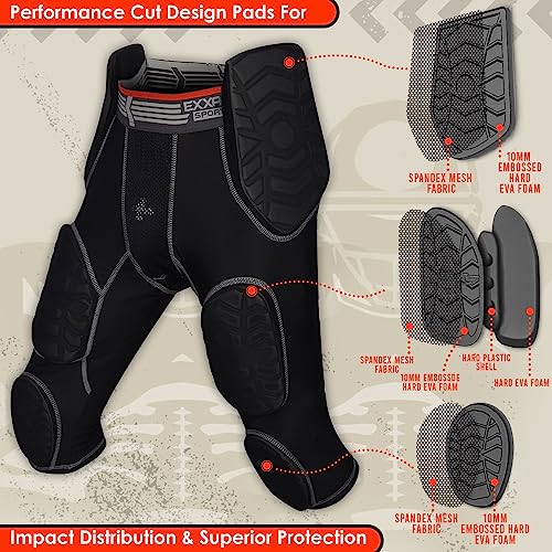 Exxact Sports Combat 7-Pad Adult Football Girdle For Men - Padded Compression Shorts, Mens Girdle Football With Cup Pocket (Adult Large, Black Combat Plus) #TOP3