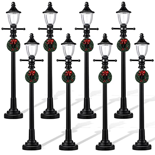 Honoson Christmas Village Accessories Christmas Mini Street Light Models Miniature Lamp Post Dollhouse Small Street Lamp, Age Over 6 Years(8 Pieces,Novel Style)