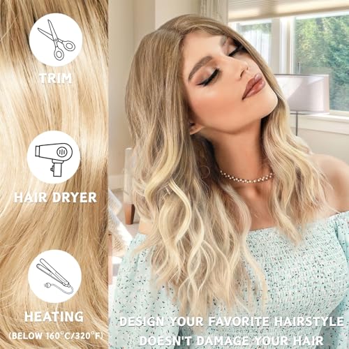 Long Wave Ombre Brown to Blonde Wigs for Women, 27’’ Long Curly Wigs Heat Resistant Natural Ombre Wig with Wig Net Synthetic Hair Wigs for Ladies Fancy Dress Party Cosplay Daily Use (Blonde) - Image 4