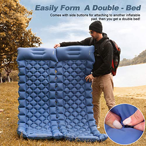 Camping Air Sleeping Pad Mat - Foot Press Inflatable Lightweight Backpacking Pad for Hiking Traveling, Durable Waterproof Air Mattress Compact Hiking Pad