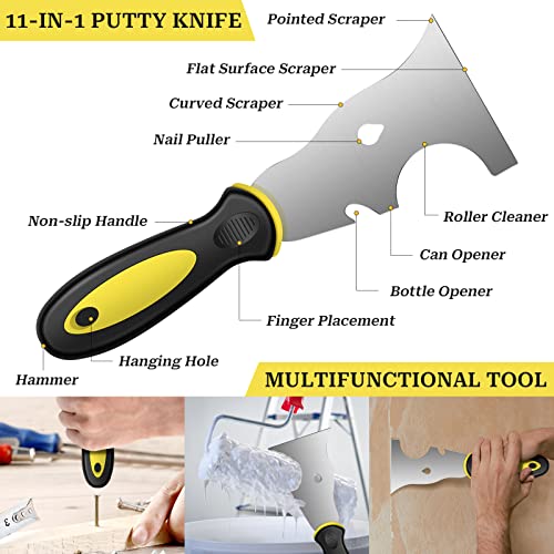 Drywall Knife Set, 7 Pieces Stainless Steel Drywall Hand Tool Kit Includes Taping Knife, Putty Knife And 12" Mud Pan With Soft Grip Handle #TOP2