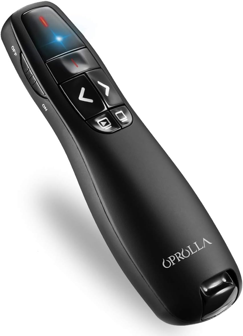 Wireless Presenter with Laser Pointer,2.4GHZ PPT Clicker, Support Super URL, Powerpoint Presentation Remotes R400-OPROLLA,USB Control for Teaching. Updated Version