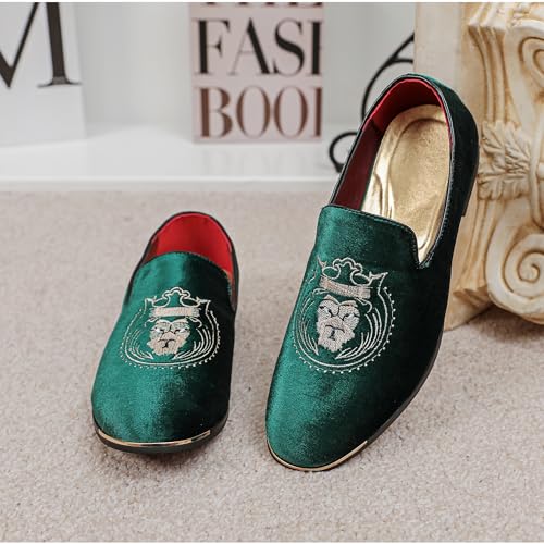 LCQL Men's Slip-On Embroidery Penny Loafers Flat Boat Shoes for Driving Walking Wedding Outdoor Indoor Size 7-144