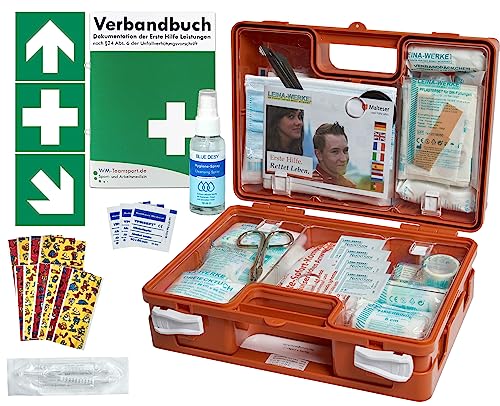 Erste-Hilfe-Koffer KITA M1 -Paket 1- nach aktueller DIN/EN 13157 für Betriebe + DIN/EN 13164 für KFZ incl. 1.Hilfe Aufkleber & Hygiene-Ausstattung