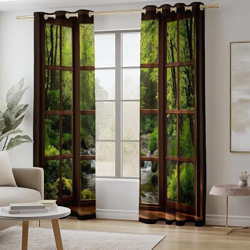 Blackout Curtains Bedroom Natural Style Window and Jungle Pattern, Geo-Thermal Insulated Energy Efficiency Window Treatment Sets Privacy Grommet Drapes for Kids Room 52