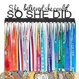 Goutoports Medal Holder Display Hanger Rack Frame for Sport Race Runner - She Believed She Could - Sturdy Black Steel Metal Over 60 Medals Easy to Install