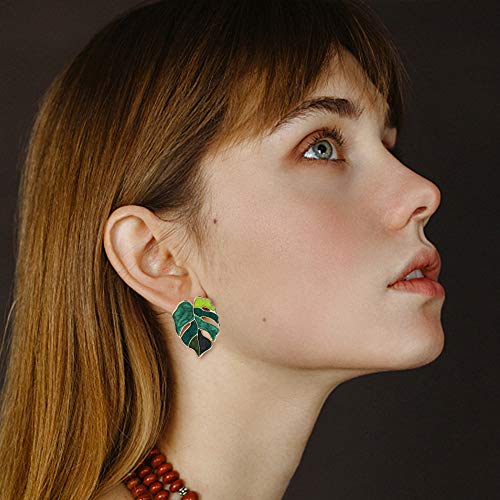 Gift Earrings Bohemian Green Leaf Earrings For Women, Enamel Jewelry For Women, Monstera Leaves Plant Pendant Drop Dangle Earrings For Women Mens With Box Gift Package, Stud #TOP7