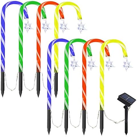 BAYN Christmas Pathway Lights Outdoor, Set of 8 15ft Solar Candy Cane Christmas Lights Holiday Garden Xmas Decorations Waterproof Stake Cover