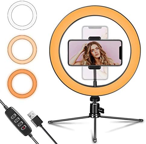 Ultexon LED Ring Light 10" with Tripod Stand and Flexible Phone Holder for YouTube Video & Streaming, Desk Makeup Ring Light Dimmable for Phone, Selfie with 3 Light Modes & 10 Brightness Level(10")