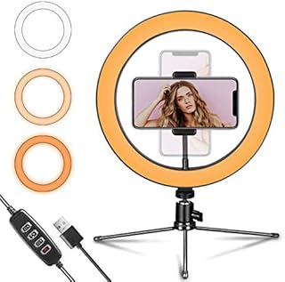Ultexon LED Ring Light 10" with Tripod Stand and Flexible Phone Holder for YouTube Video & Streaming, Desk Makeup Ring Light Dimmable for Phone, Selfie with 3 Light Modes & 10 Brightness Level(10")