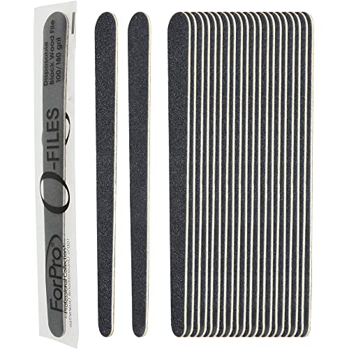 ForPro Professional Collection O-Files Wood Boards, Black, 100/180 Grit, Manicure & Pedicure Nail Files, 6” L x .75“ W, 100-Count