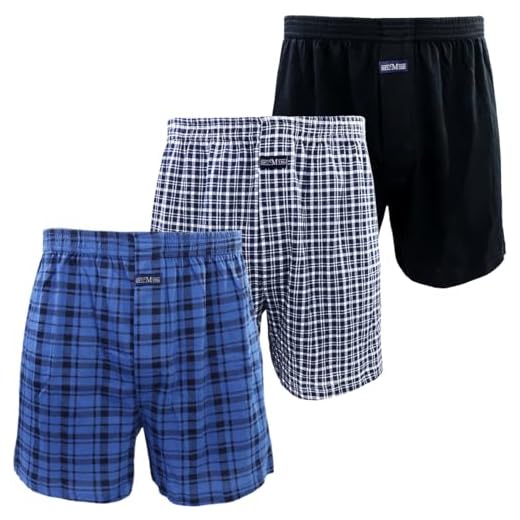 Kacouni 3 Piezas Calzoncillo Anchos Hombre Tejido 100% Algodón Cómodo Suave Transpirable Bóxer Hombre Talla M-3XL (L, 3X Mix01(Negro/Azul Cuadros))