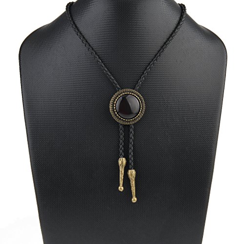 Image of GelConnie Bolo Tie for Men Women Western Cowboy Turquoise Leather Necktie | Natural Stone Bolo Tie Necklace for Women Rodeo Cowboy Leather Necktie Native American Western Cowgirl Ties Adjustable Cord