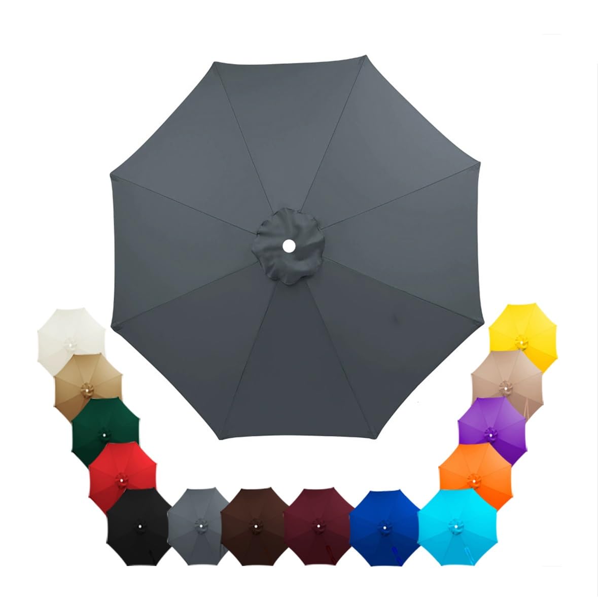 Parasol Replacement Canopy 2.5m, 2.7m, 3.5m, 6/8 Arms , Garden Umbrella Replacement Parasol Fabric, for Yard, Beach, Garden Umbrella, Canopy Only, Beige(Gray,2.5m/8-Ribs)