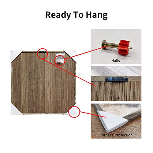 White Botanical Wooden Wall Art: Artistic Plant Leaves Picture Dark Blue Background With Handcrafts Rustic Wood Framed Painting (16 X 16 X 4 Pcs) #TOP6