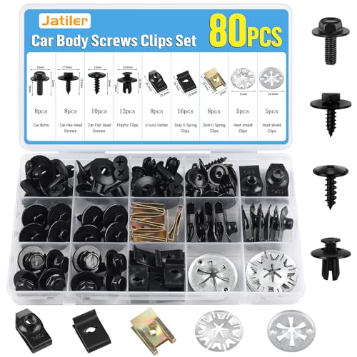 JatilEr 80 Pièces U Clips de Fixation Voiture, Kit de Vis de Carrosserie Voiture et U-Clips Fixation Métalliques, Vis de Tôle Carrosserie Soubassement,...