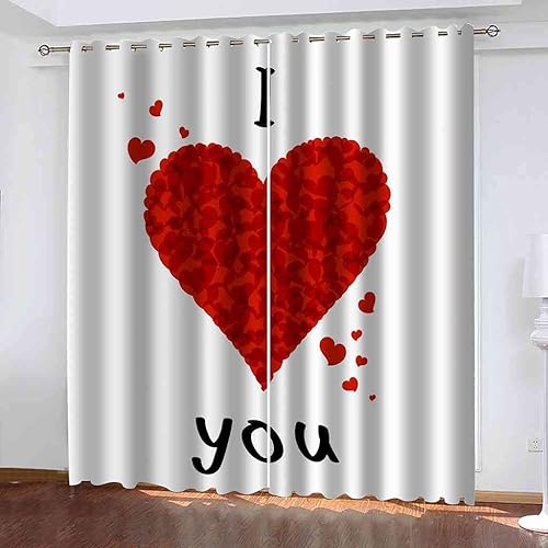 SAHROO Cortina opaca de 2 paneles de cortinas para ventana con forma de corazón rojo 92 x 88 pulgadas tela opaca de privacidad con aislamiento