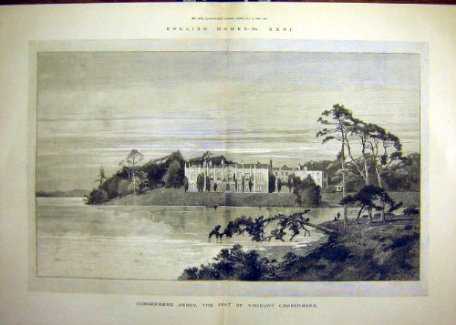 Impression victorienne Combermere Abbey ancienne affiche architecture 1890