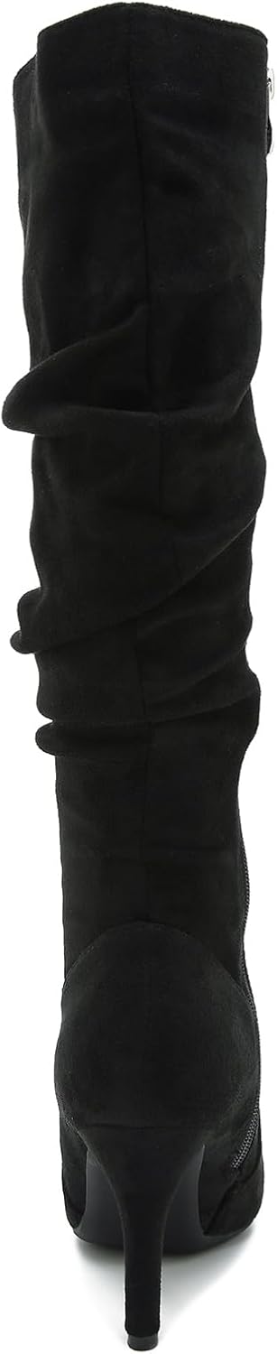 LIURUIJIA Women's Slouchy Knee High Boots Side Zipper Stiletto High Heeled Pointed Toe Fashion Fall Boots