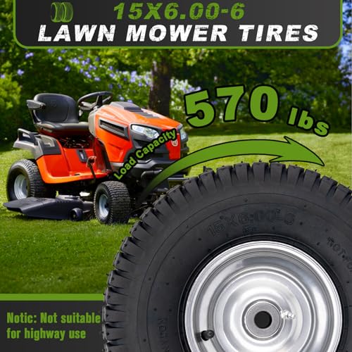 15x6.00-6 Lawn Mower Tire Riding Mower Tire and Wheel Front Tire Compatible with John Deere Craftsman Husqvarna Lawn Mower Tires Tractors Tire