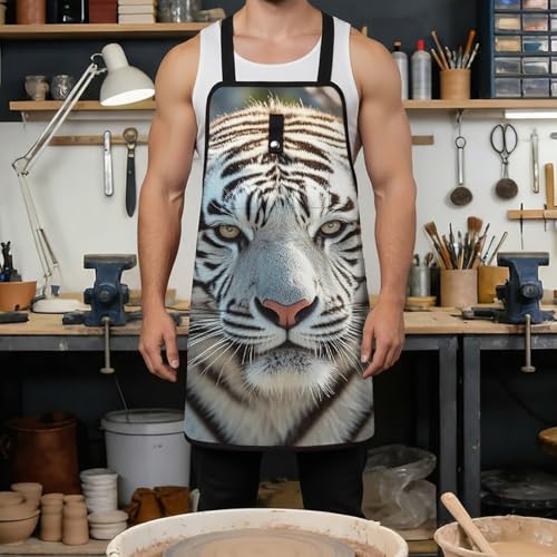 Delantal para taller con diseño de tigre blanco, ajustable miniatura 4