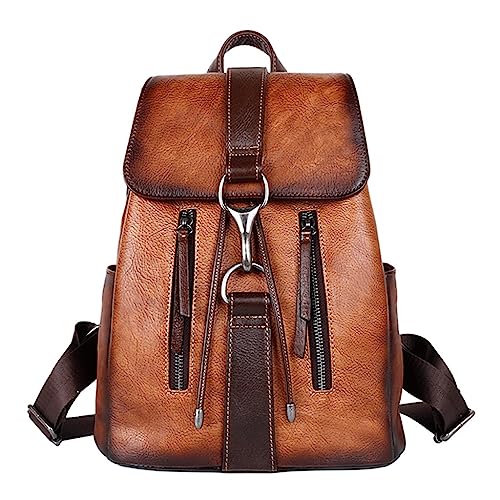 Sac à dos rétro en cuir de vachette véritable marron 26x13x31cm