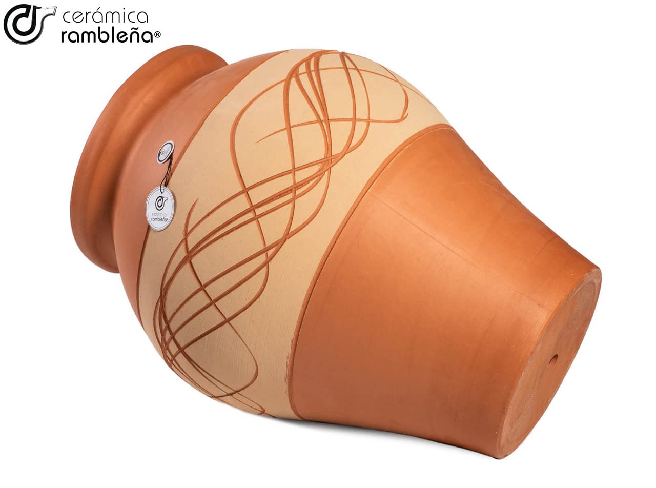 CERÁMICA RAMBLEÑA | Tinaja de Barro | La Tinaja | Tinaja Antigua | Tinaja macetero | Tinaja Maceta Hilo - Modelo 03 | 40x40x50 cm