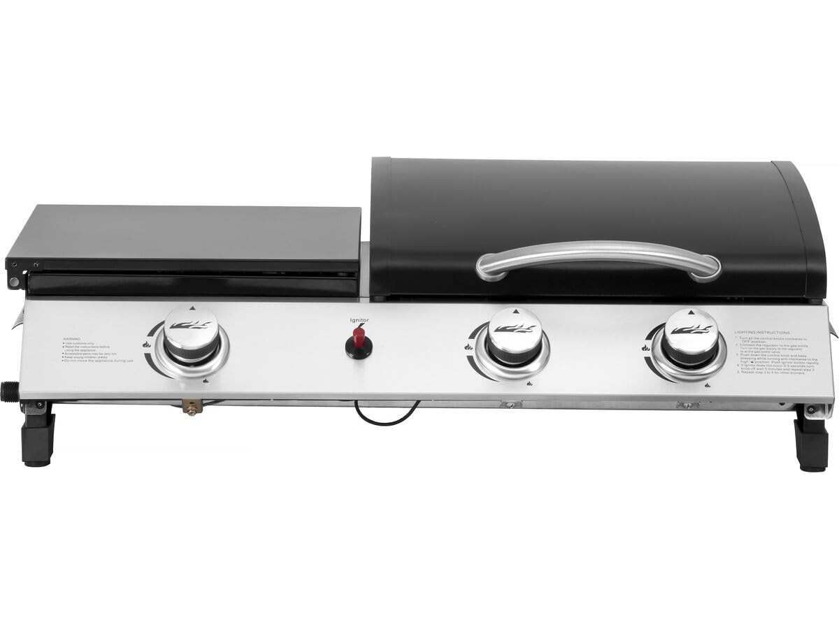 Plancha gaz avec Couvercle Rasio - 7.5 KW - 3 brûleurs - Noir