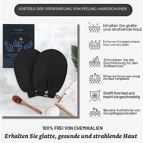 Yiclick Koreanische Peeling-Handschuhe, Peelinghandschuh für Bad - Peeling Handschuh Körperpeeling - abgestorbene Haut Entferner für Damen und Herren - exfoliating glove, peeling, body scrub (Black)