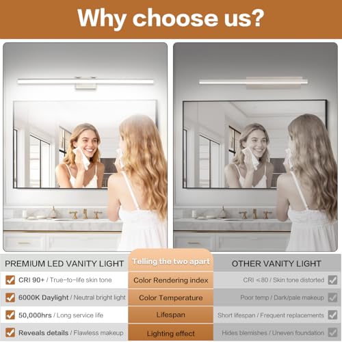 Image of SOLFART Bathroom Light Fixtures: 48 Inch Vanity Light for Large Mirrors- Brushed Nickel 6000K LED Adjustable 180 Degree Bar, IP44 Damp Protection, ETL