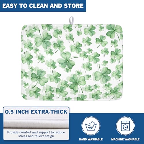St Patrick's Day Dish Drying Mat for Kitchen Counter,Green Lucky Charm Shamrocks Drying Mat 18 x 24 Inch with High Absorbent Microfiber Drainer Mat for Coffee Bar by Sweetshow - Image 5