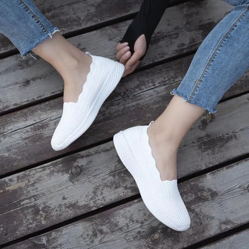 poemlady Women's Slip on Loafer Shoes - Mesh Casual Ballet Flat Nurse Walking Sneakers Knit Round Toe Casual Memory Foam Shoes2