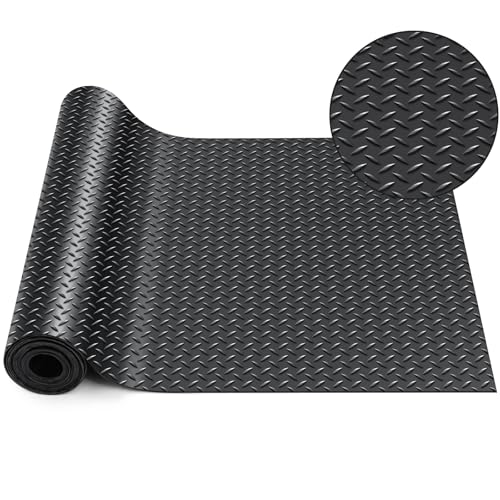 Image of Breling 16 in x 20 ft Rubber Diamond Plate Rolls Garage Floor Mat for Under Car, Heavy Duty Flooring Rug for Trailers Garage, PVC Water /Stain Outside Stall Resistant Parking Rv Tool(Black)