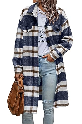 Image of PRETTYGARDEN Womens Plaid Shacket Jacket Flannel Shirts