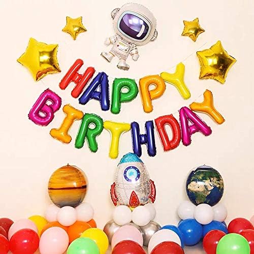 Ponmoo Foil Balloons Happy Birthday Banner Kit - Multicolour, 13 Written Letters Party Decoration Balloon - Image 4