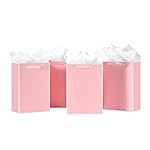 SHIPKEY 10 Pcs Luxury Pink Bags with Tissue Paper, Gift Bag for Men, Groomsmen Proposal Bag with White Frame, 8x4x11 Inches Kraft Paper Bags with Handles Bulk (20x10x28cm)