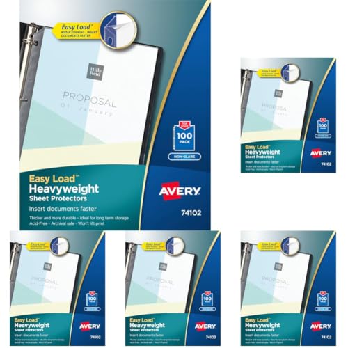 Image of Avery Clear Heavyweight Sheet Protectors, Non-Glare, Easy Load, 100 Document Protectors (74102),(Pack of 5)