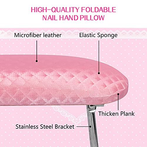Aoraem Nail Arm Rest Cushion Set,Pu Leather Soft Nail Hand Rest Foldable Nail Pillow Microfiber Leather Manicure Hand Pillow And Mat For Acrylic Nail(Pink) #TOP3