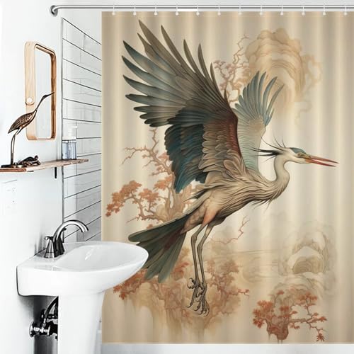 Rideau de douche tissu grue imperméable polyester 140x183cm