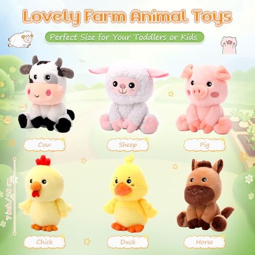 Image of RoundFunny 6 Pcs Farm Animals Toys 7 inch Stuffed Animals Set