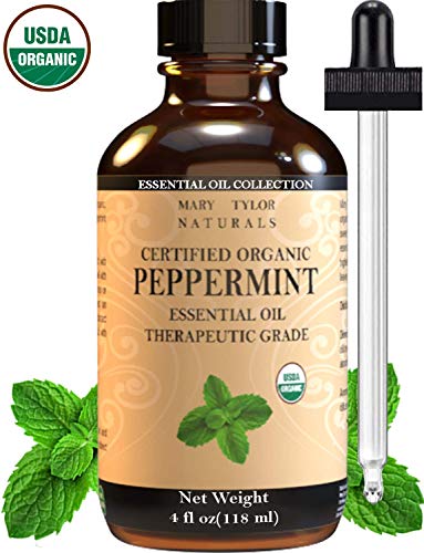 Organic Peppermint Essential Oil (4 oz), USDA Certified by Mary Tylor Naturals, Mentha Piperita for Stress Relief, Relaxation, Aromatherapy, Diffuser