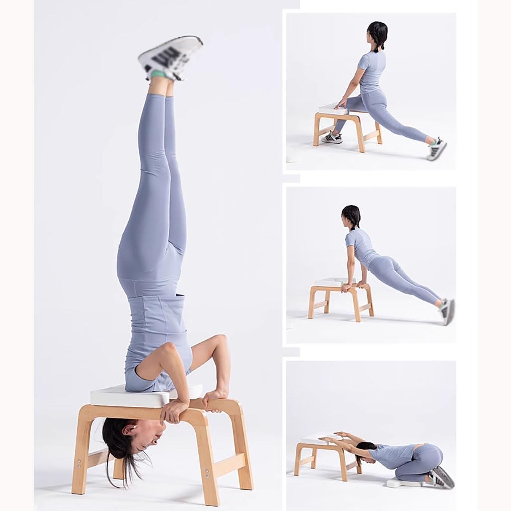 Sedia per Inversione Yoga, Cuscino Sedile Rimovibile, Panca Yoga Multifunzionale, Struttura in Legno Massello Sgabello Yoga per Famiglia e Palestra,Viola